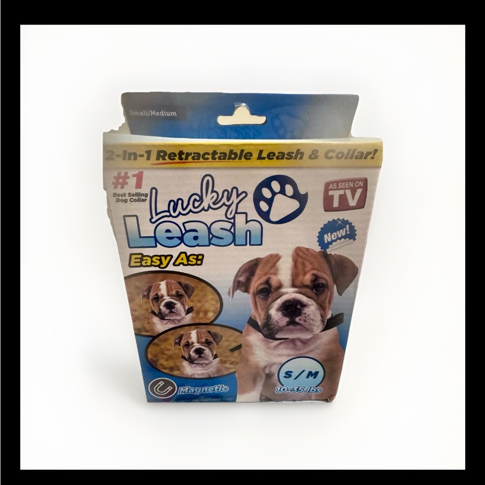 Lucky Leash 2-in-1 Black Retractable Leash & Collar As Seen on TV S/M